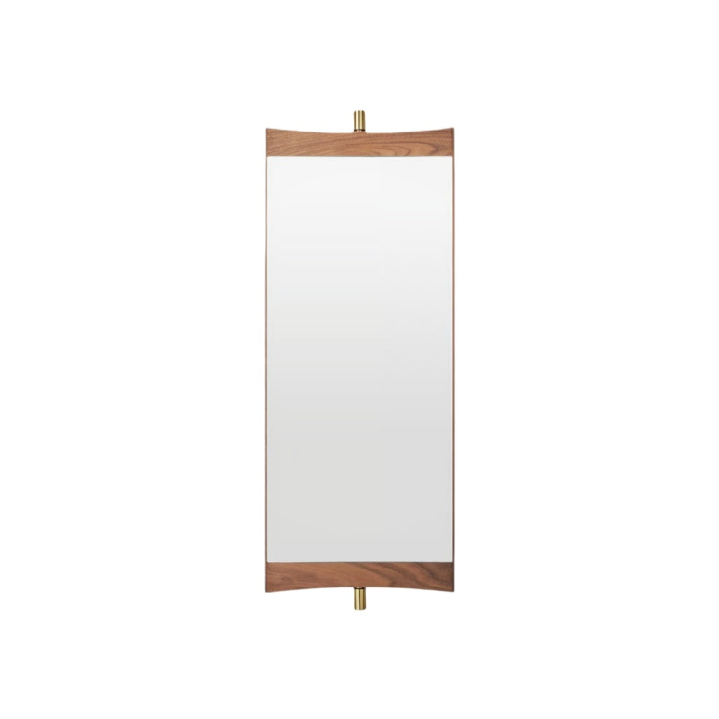 Modern Wooden Wall Mirror with Brass Accent**